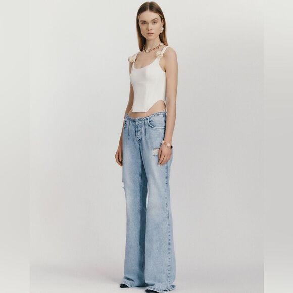 The MANNEI Nula High Rise Flare Jeans in Denim, Lt Blue, NWT, Size 34 - Picture 7 of 16